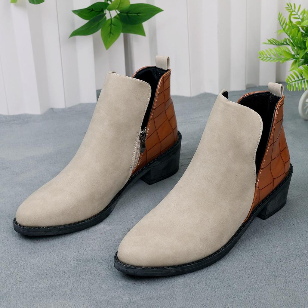 Chunky Heel Chelsea Boots - Spring 2025 Pointed Toe, Mid-Heel, Plus Size Women's Short Boots