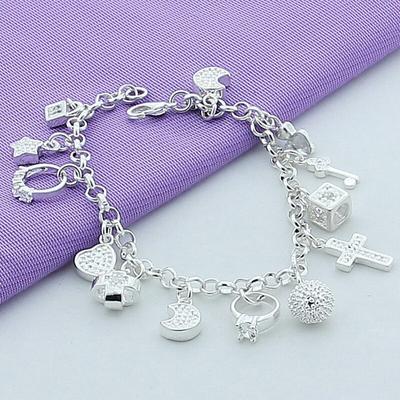 Silver 925 Jewelry Star Moon Cz Charm Bracelet Fashion Jewelry Cross Chain Bracelet 20cm For Women Gift