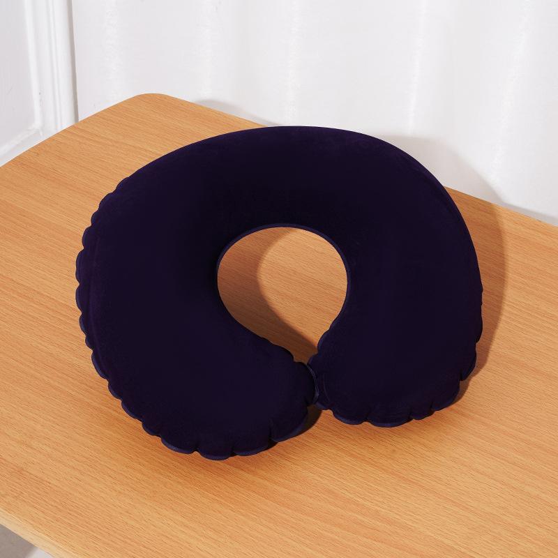 Inflatable Pillow Ultra Soft Flocked PVC Ergonomic Neck Support Foldable for Airplane Travel Camping Hiking
