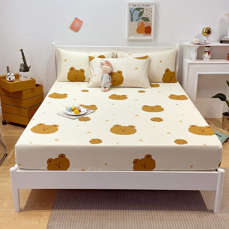 Colorful Floral Fitted Sheet Set 100% Cotton Bedding Set 3Pcs Bed Cover Pillowcases Skin-friendly Breathable Bedroom Decor