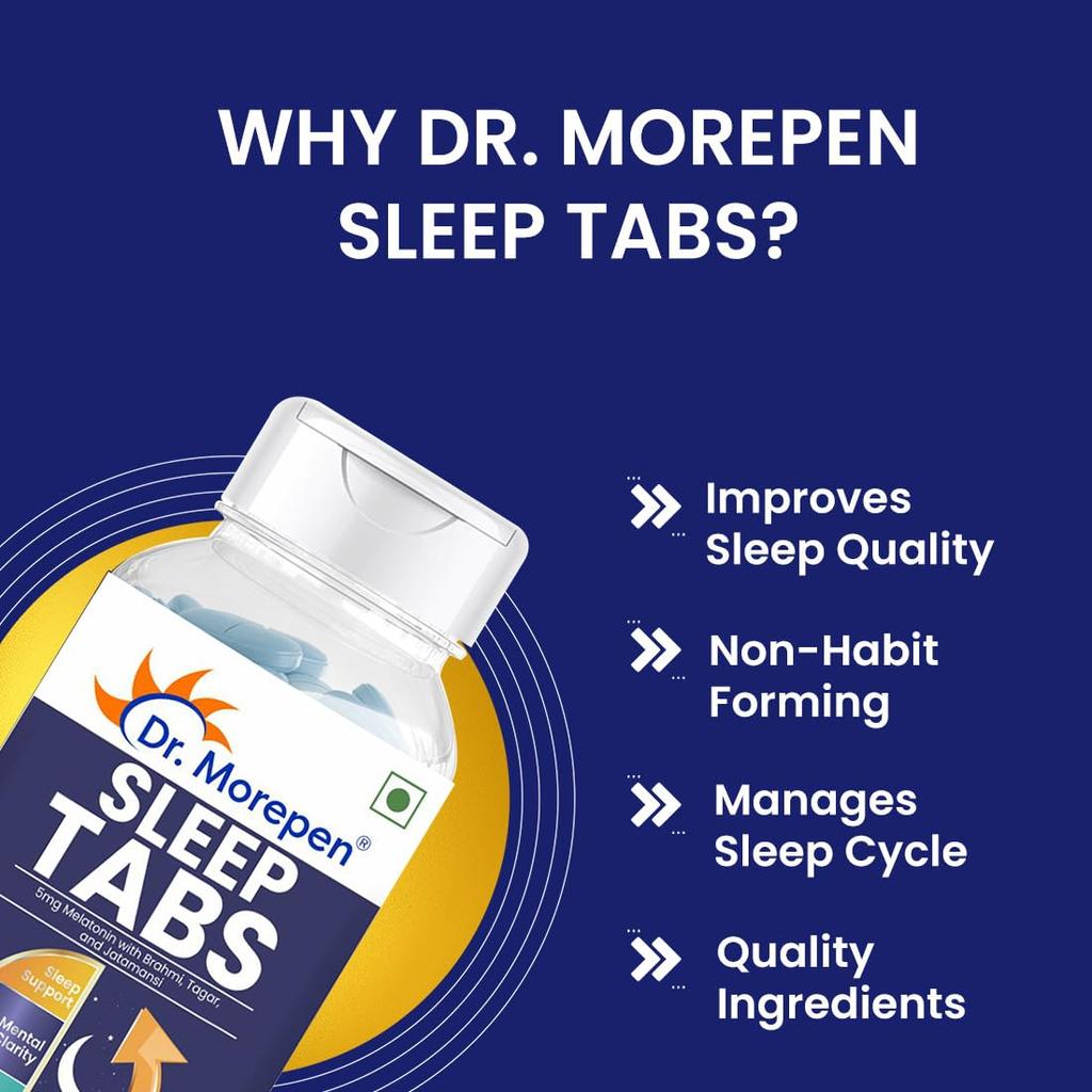 Dr. Morepen Sleep Tabs with Jatamansi, Tagar & Ashwagandha for Restful Sleep 60 Veg Tablets Pack of 2