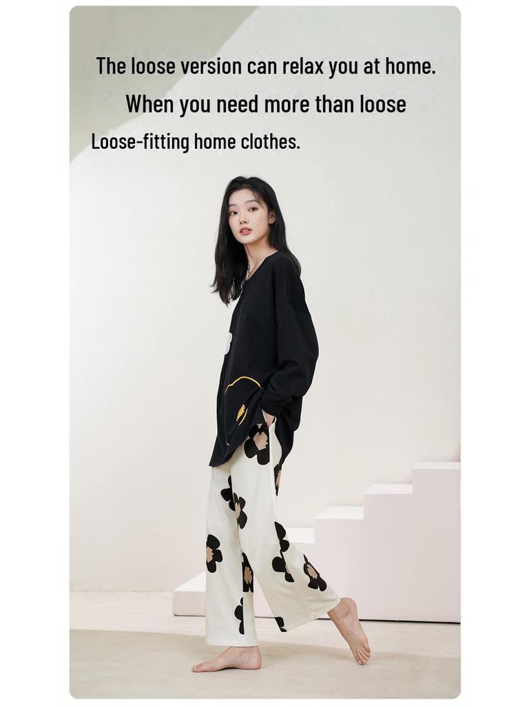 Women's Pure Cotton Long-Sleeve Pajama Set with Chest Pads - Large Size, Spring/Autumn 2025