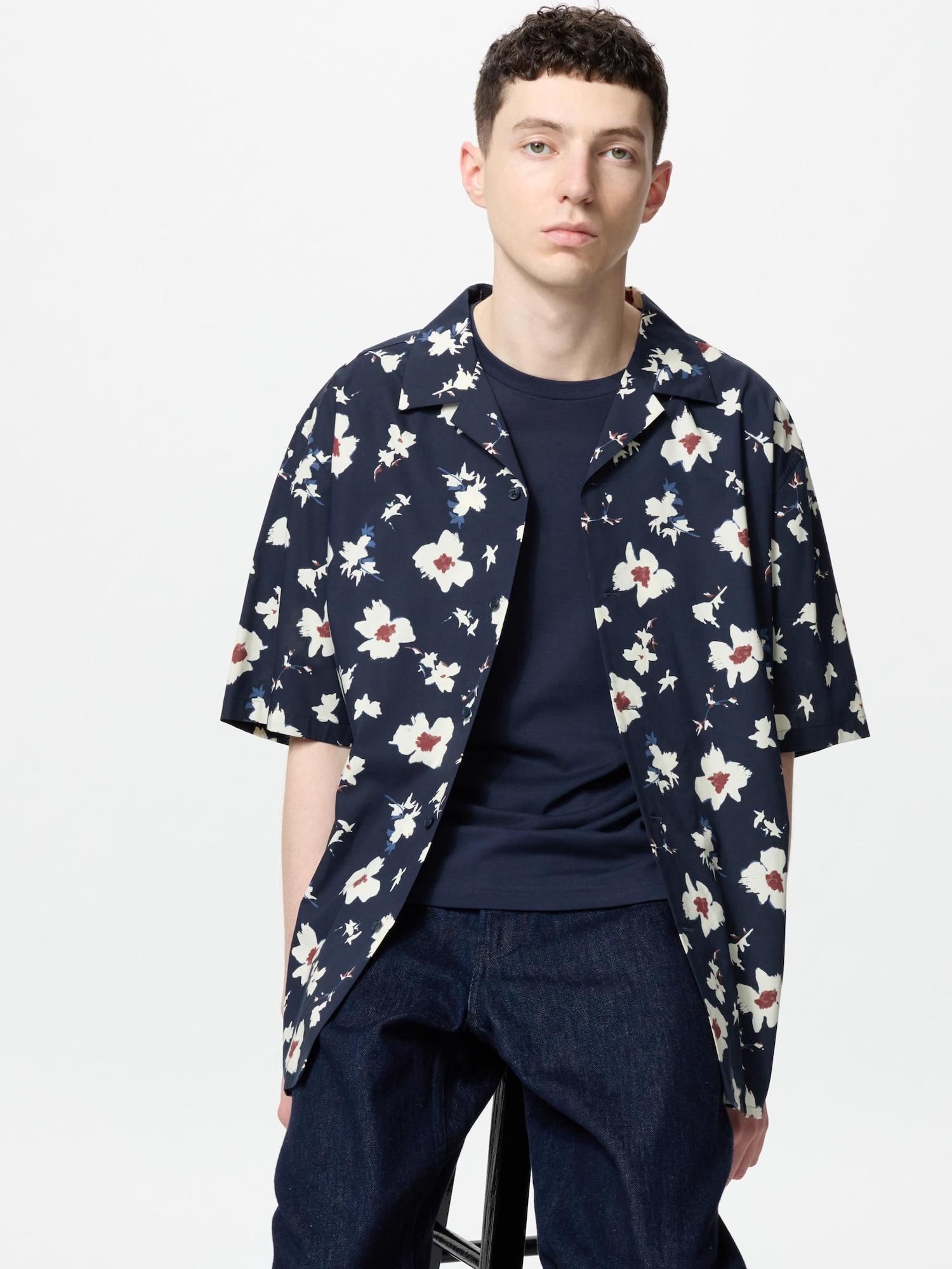 

Рубашка Uniqlo Modal Cotton с открытым воротником и коротким рукавом с принтом B 68 BLUE/MEN S