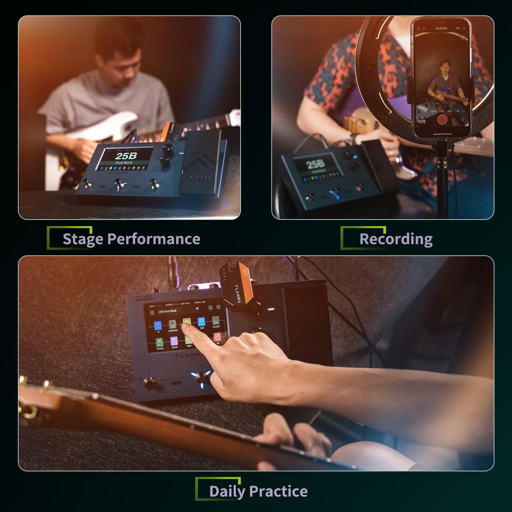 FLAMMA FX150 Processor Electric Guitar Pedal with Amp Modeling Cabinet Global 160 180 Editable User Effect Main Port Multi-Effects Simulation, EQ,