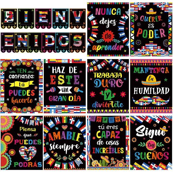 Outus 21 Pcs Hispanic Heritage Month Posters Spanish Bienvenidos Motivation Pirational Posters International World Flag Bulletin Board Decoration for