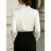 Satin-finish Ribbon Shirt, V-neck, Knotted, Long-sleeved, Formal Work Shirt for Women