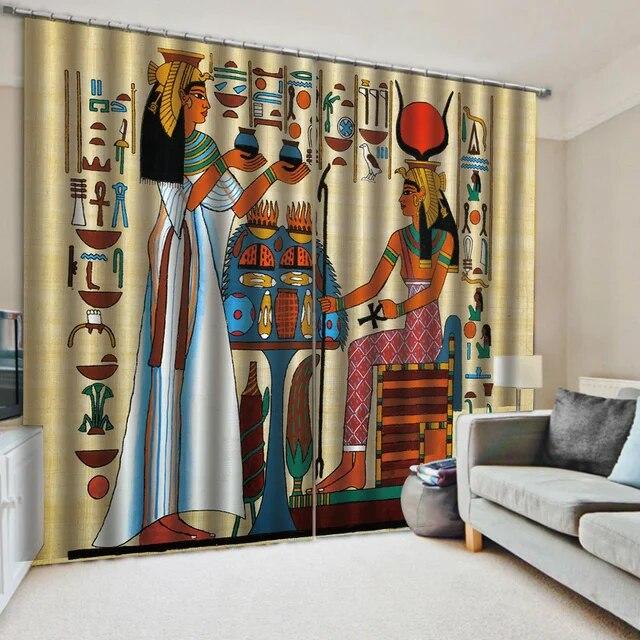Egyptian Writing On Stone Antique Old Indigenous Civilization Curtains For Living Room Bedroom Window Drapes 2 Panel Set