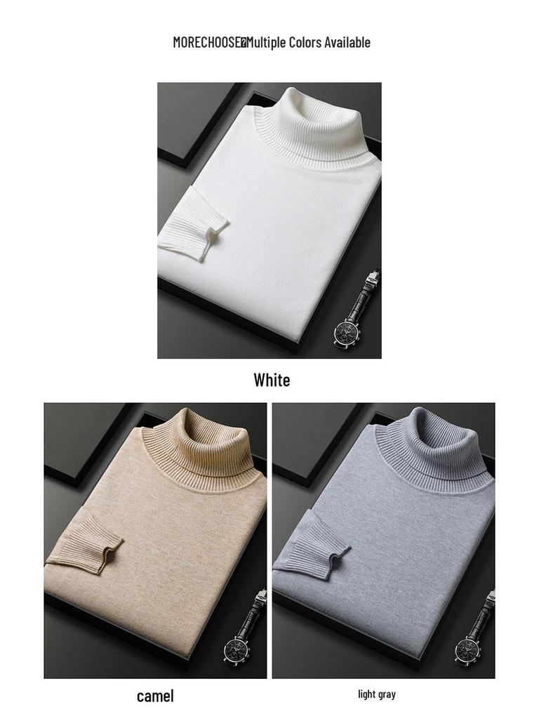 Men's Winter High Neck Knitted Sweater - Thick Warm Pullover for Middle-Aged and Young Adults