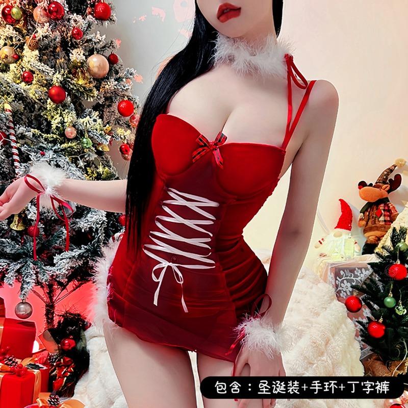 Sex Underwear, Christmas Bunny Girl with Bra, Gather Small Breasts, Velvet Dress, Waist and Thin, Hip-wrapped Short Skirt Women
