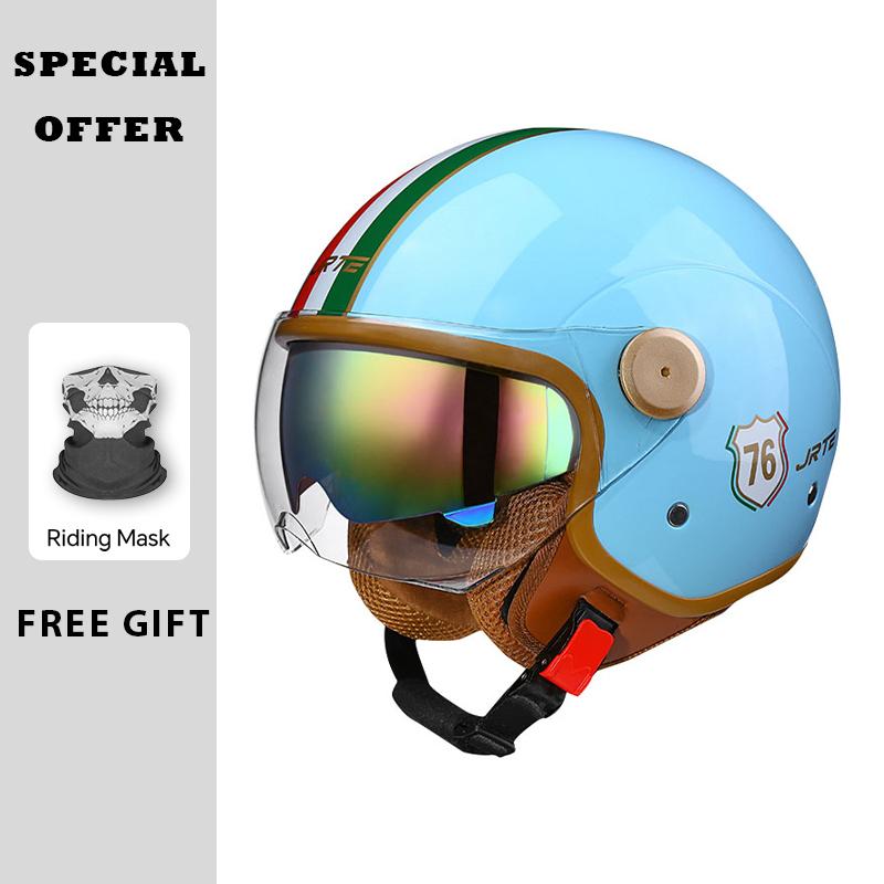 Men's Motorcycle Helmets Daul Lens Vintage Retro 3/4 Open Face Helmet Moto Equipment Four Seasons Double Visor Jet Helmet