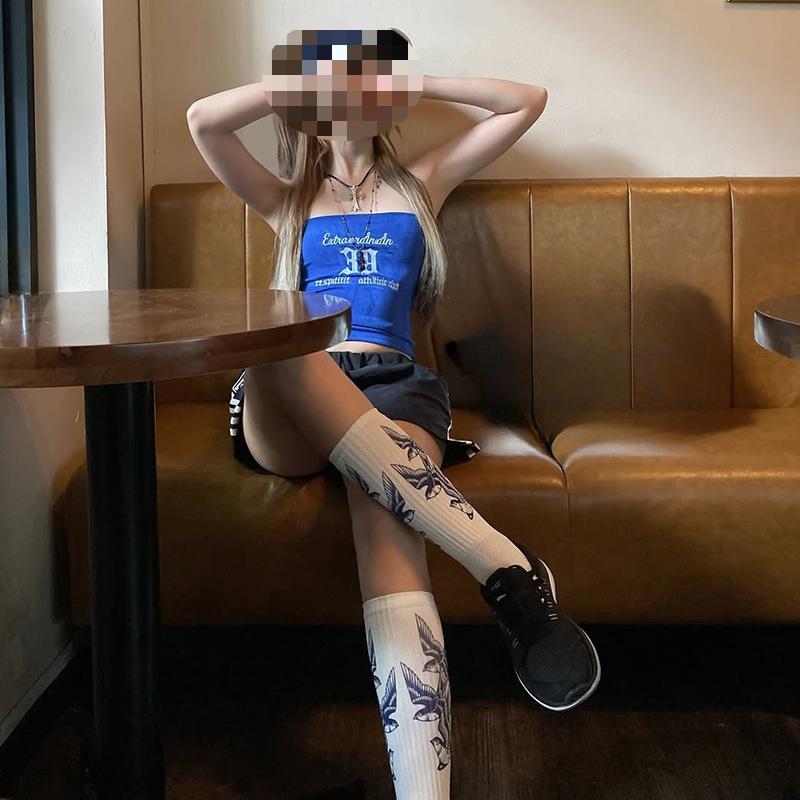 European and American Summer Women's Short Style Crop Cut Street Style Printed Chest Wrapped Vest