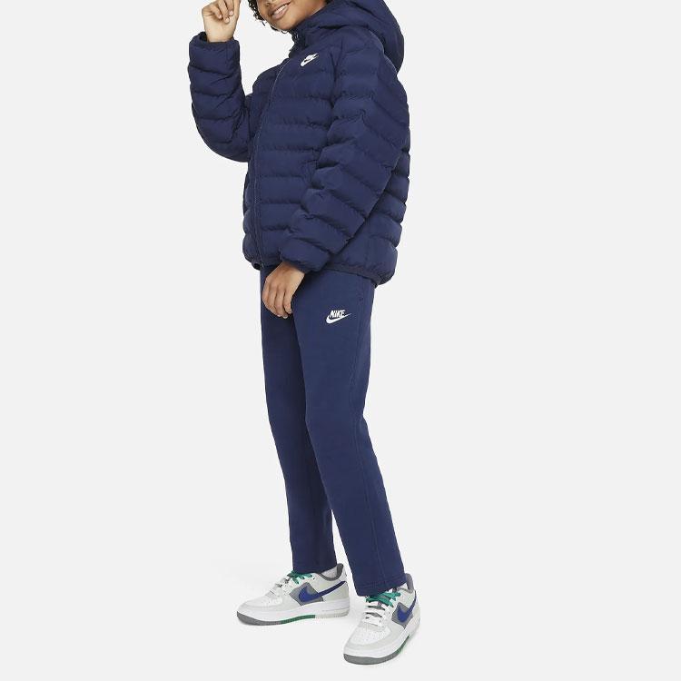 Nike Sportswear Club Fleece Logo Embroidered Straight Leg Knit Sweatpants Kids Bottoms Navy-Blue FD3010-410