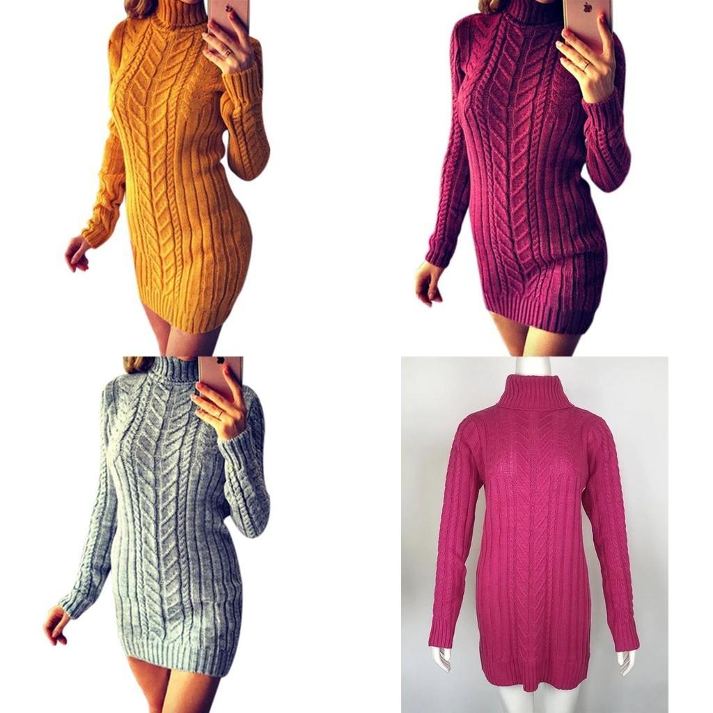Sexy Autumn And Winter Knit Dress Slim Fit And High Collar Twist Design
