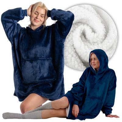 Blanket Sweatshirt Blanket Sweatshirt Thick Oversize with Hood 2 In 1 Navy Blue Comfortable Gift