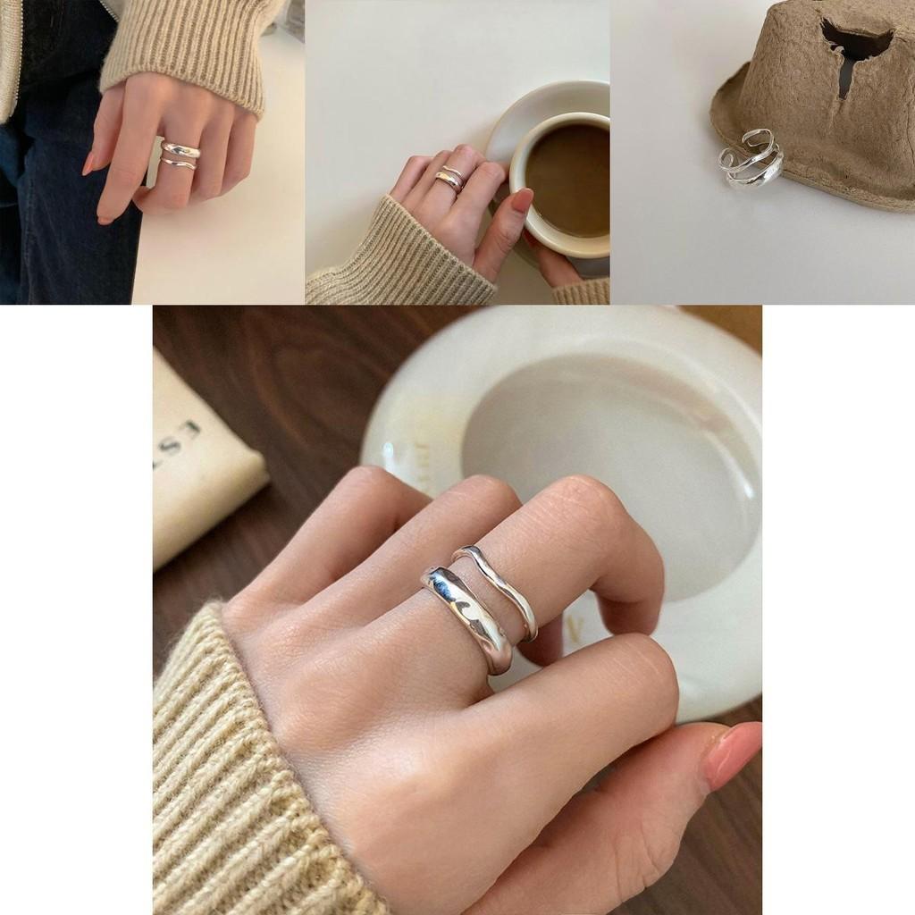 Trendy Korean Inspired Double Layer Textured Ring For Women Adjustable Size Fashion Accessory
