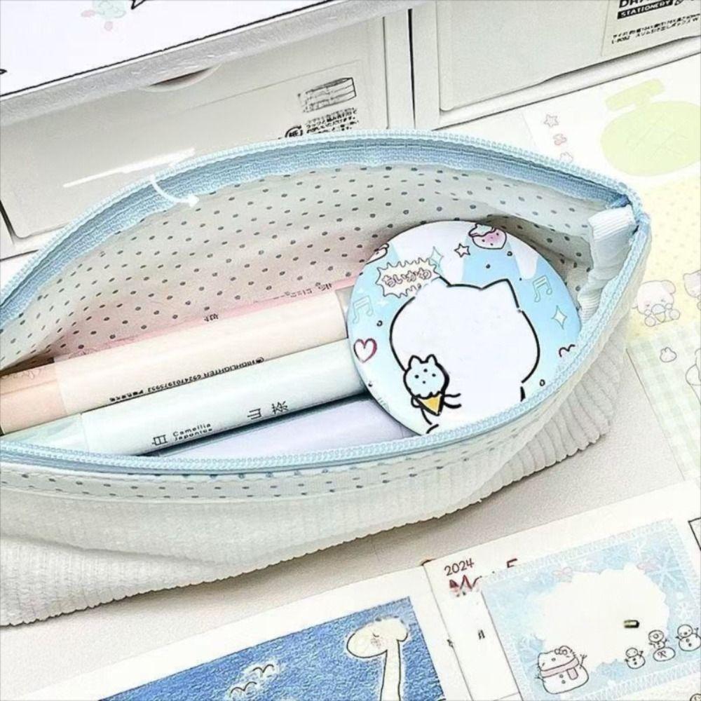 Corduroy Pen Bag Wave Point Lining Stationery Bag Cute Cosmetic Bag  Students Supplies