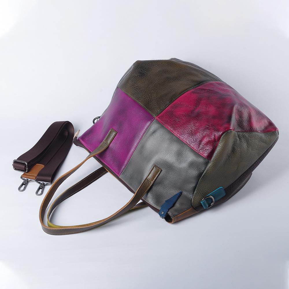 Retro myk ekte skinnveske for kvinner  skinn skulderveske  casual crossbody  stor kapasitet  fargekontrast