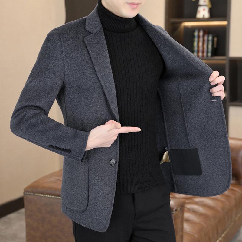 

Men s Thick Wool Blend Double-Sided Jacket, Autumn/Winter Short Suit Style 4XL (180-195 jin)