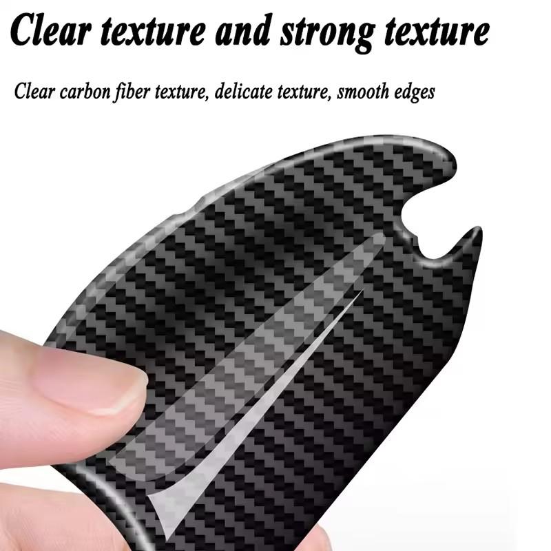 8PCS Carbon Fiber Pattern Car Door Bowl Protective Stickers Door Handle Anti-Scratch Stickers Drop Glue Anti-Collision Strips Pa