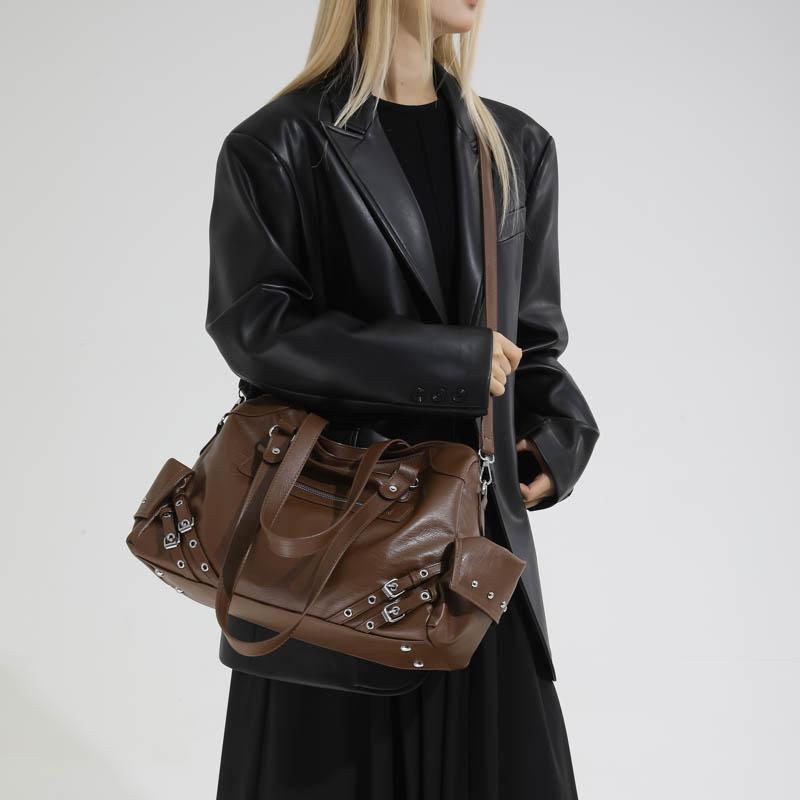 Leather Tote Bag Women's Fashion Shoulder Bag with Front Zip Pocket and Adjustable Crossbody Strap