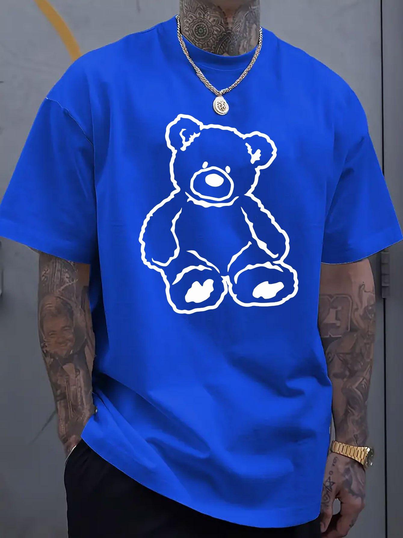 

Мужская футболка из роскошного хлопка с принтом «Маленький медведь», с коротким рукавом, летняя, унисекс, мужская и женская, повседневная, свободная, трендовая 4XL