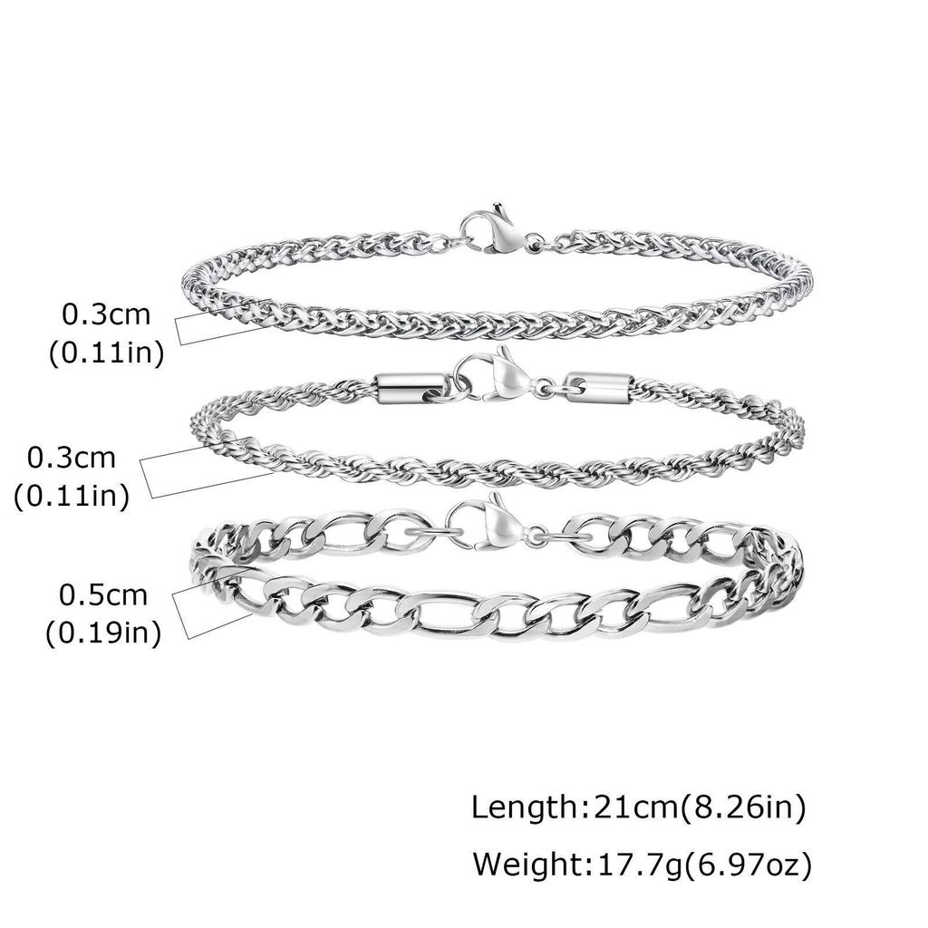Vnox Men's Stainless Steel Chain Bracelet, 21cm Silver Color Waterproof Unisex Jewelry, Simple Casual Cuban Chain Gift for Him