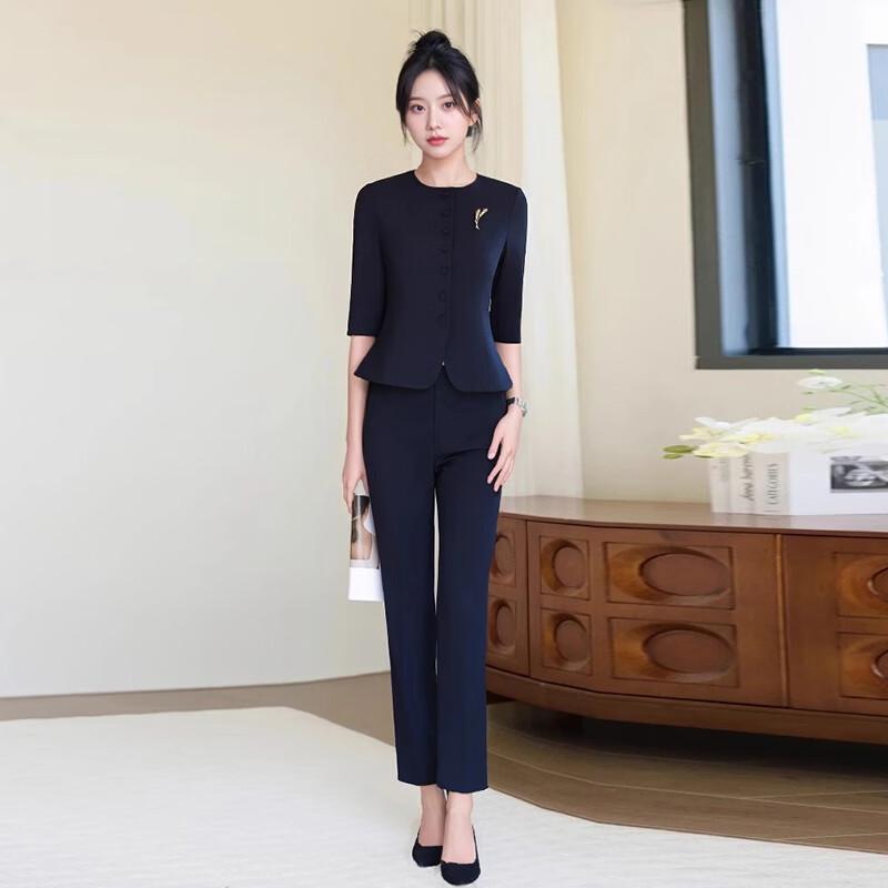 

Taluoman Women s New Chinese Style Mid-Sleeve Professional Suit Set 3XL