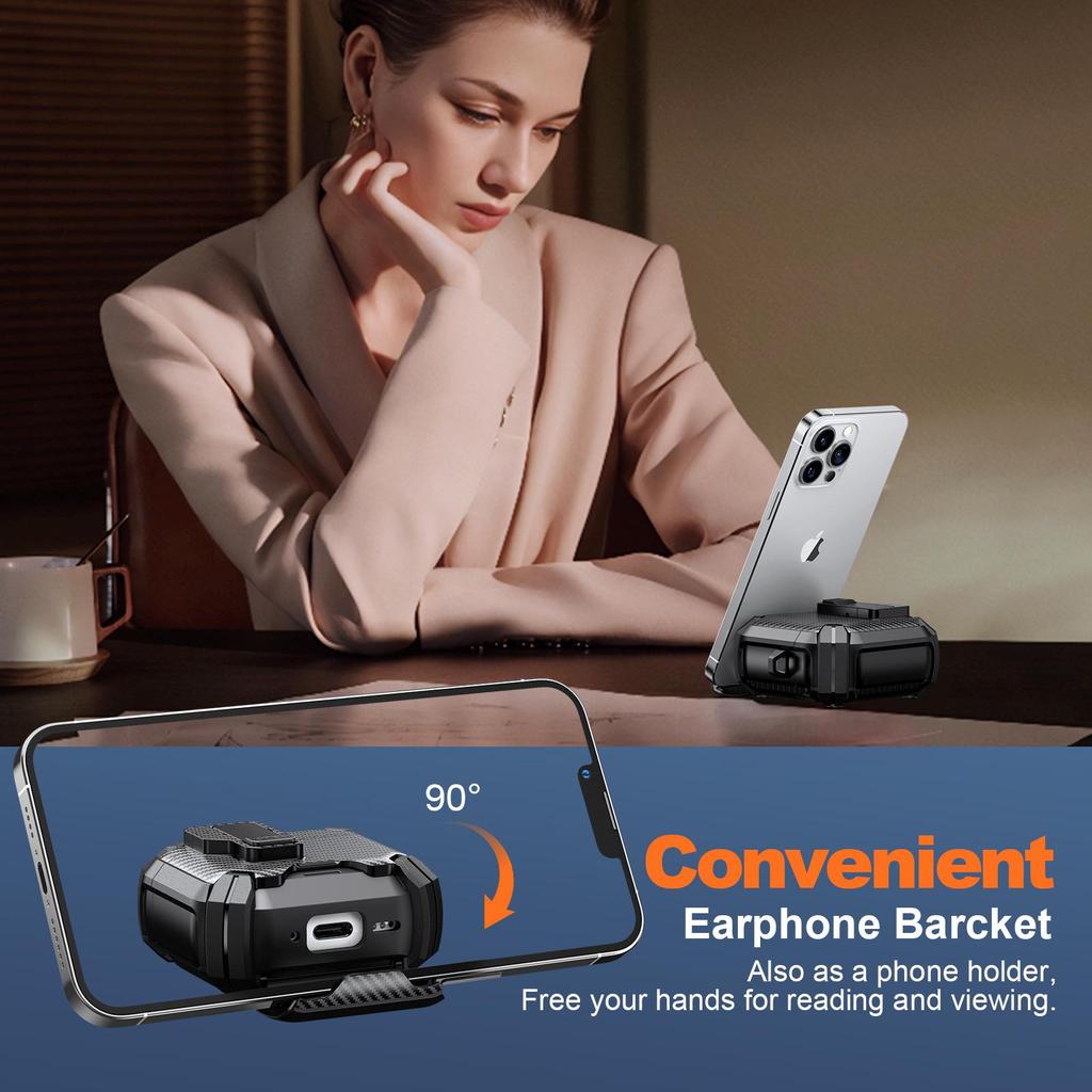 Compatible with Apple AirPods Pro 4th Gen: Bluetooth Earphone Case with Invisible Stand & Auto Pop-Up Switch Protection.