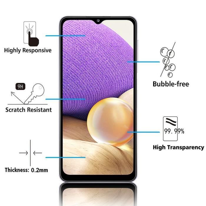 Film de protection d'écran - VCOMP - Samsung Galaxy A32 5G - Verre Trempé - Pack de 2 - Noir
