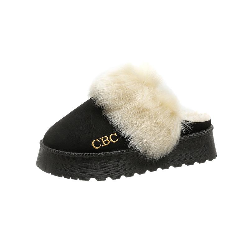 

Half-tray snow boots for women s 2024 winter new outer wear warm fluffy slippers thick-soled heightening cotton slippers for women 41 чёрный