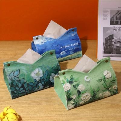1 Stück Mondlicht-Rosen-Ölgemälde 3D-Taschentuchbox Leichter Luxusstil Wohnzimmer Haushalts-Taschentuchbox Auto Zeichenpapierbox