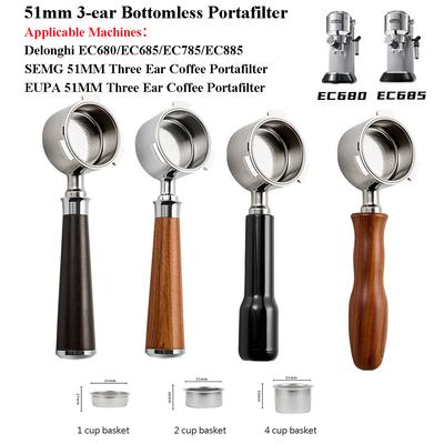 51mm Naked Kaffeeportafilter Für Delonghi EC680/EC685/EC785/EC885 Edelstahl Kaffeehandgriff Mit 1/2/4 Tassen Sieb