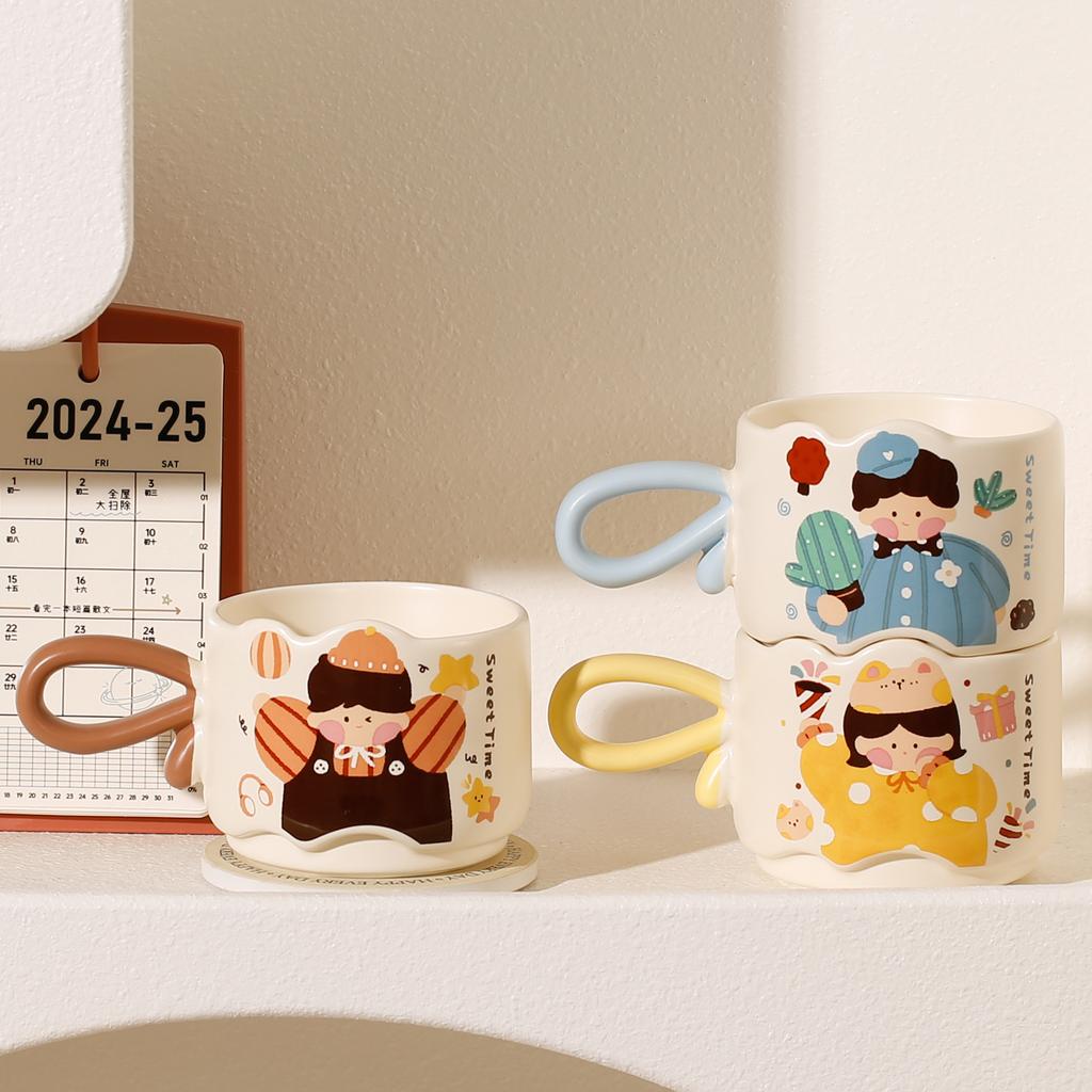 Foldable Cup Children's Gift Cartoon Ceramic Mug Cute High Value Water Cup Cup Home Student Breakfast Cup