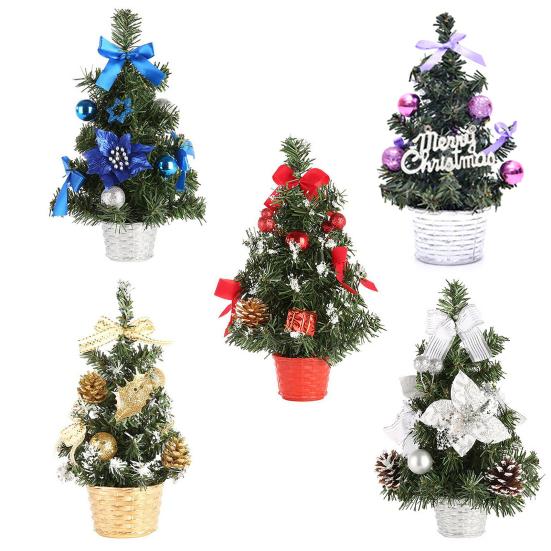 Mini Artificial Christmas Tree Pot Glittery Ball Hotel Cafe Table Festival Decor