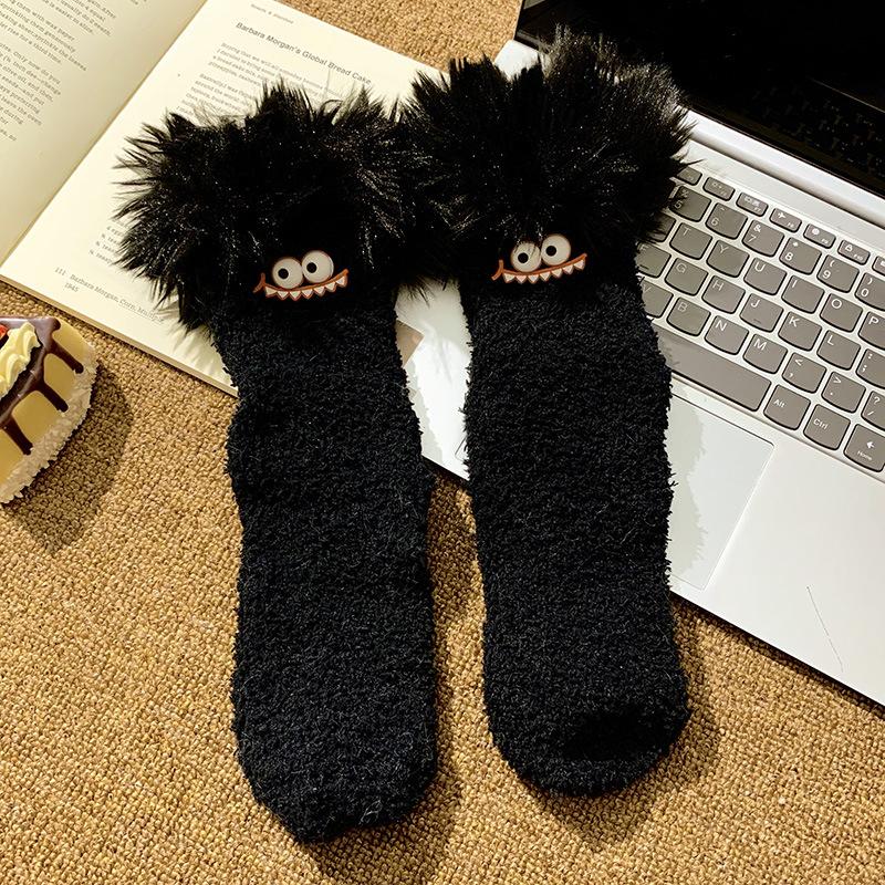 Funny Big Mouth Monster Plush Socks Cartoon Creative Warm Plush Thick Coral Velvet Sleeping Socks Winter Women Socks Gifts