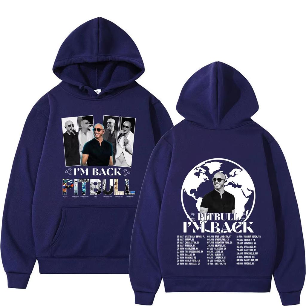 Rapper Pitbull I'm Back 2026 Tour Print Hoodie, Unisex Hip Hop Pullover, Long Sleeve Loose Casual Sweatshirt Streetwear Top