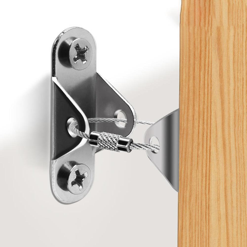 6PCS Stainless Steel Anti Tilt Fastener Kit for Furniture Cabinets with Metal Brackets and Steel Cables to Prevent Tipping Risks