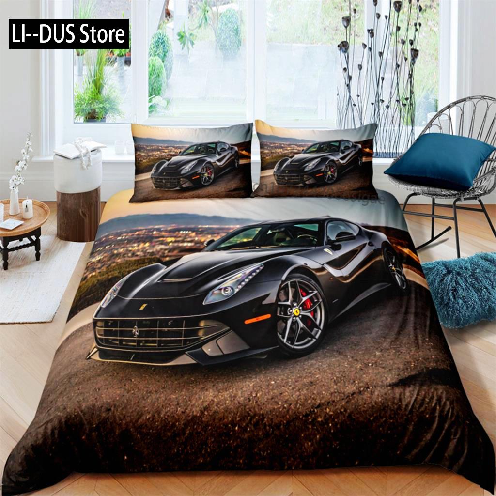 Speed Sports Car Duvet Cover Set Queen Size Cool Racing Comforter Cover Extreme Sport Bedding Set For Boys Teens Men Room Decor
