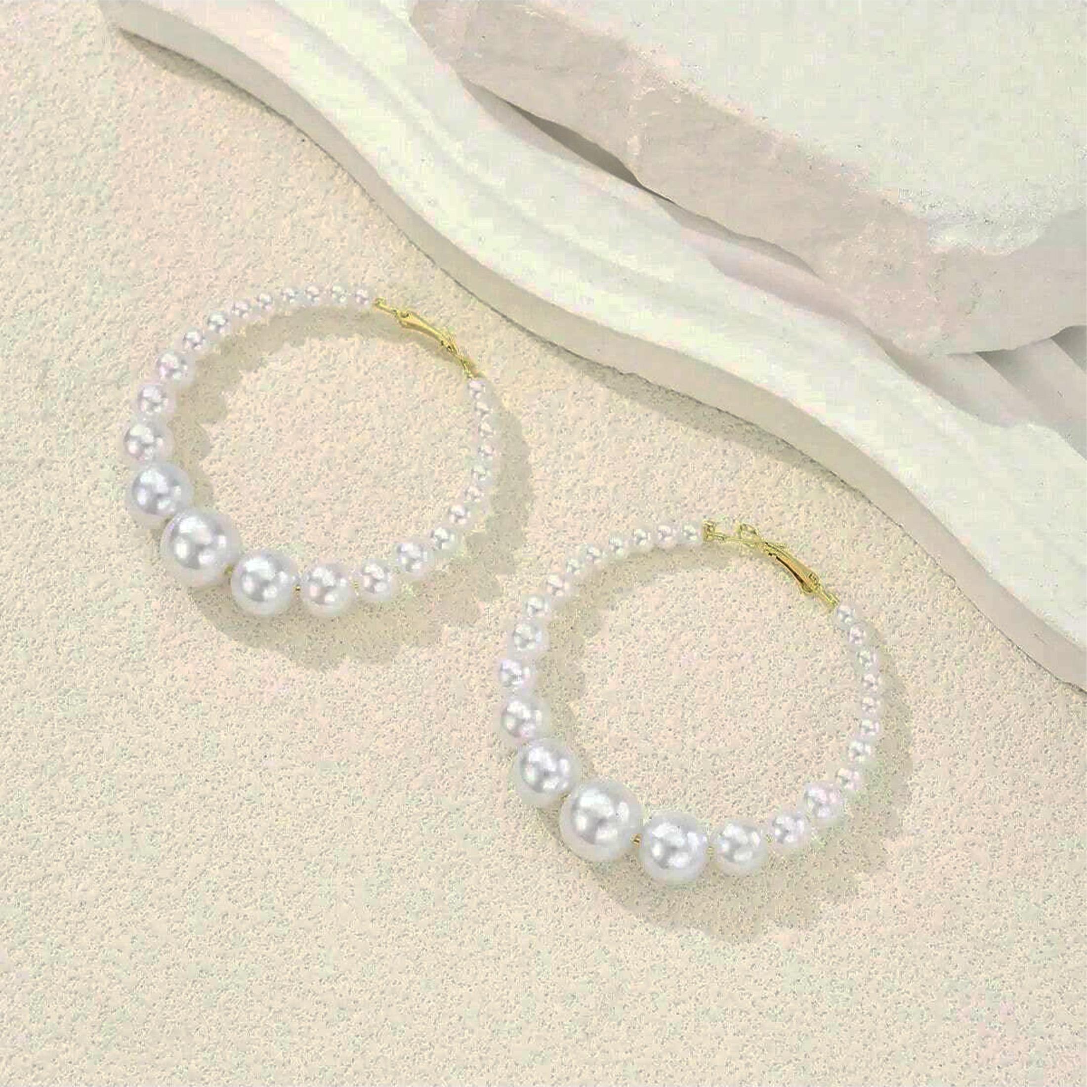 

Copper Needle Oversized Artificial Pearl Earrings - French Style Retro Exaggerated High-End Zircon for Women WHITE медный