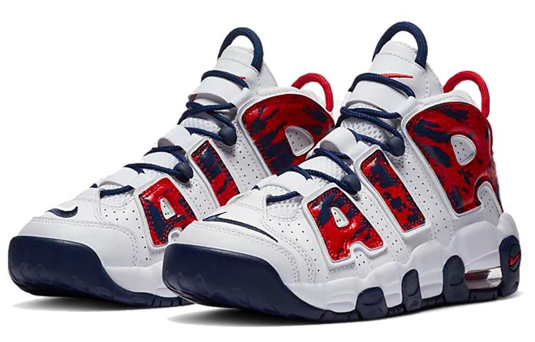 Nike Air More Uptempo White Blue Red Camo GS CZ7885-100