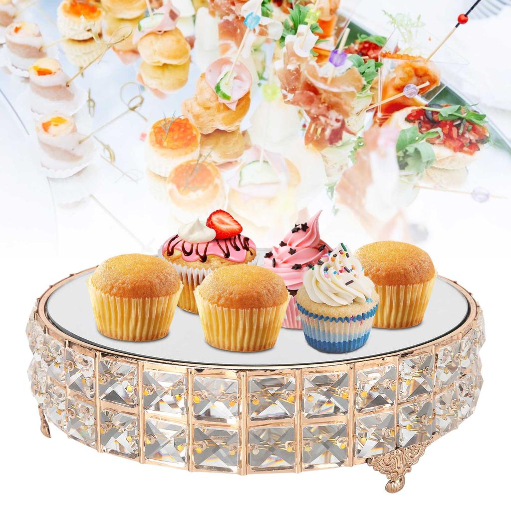 Crystal Mirror Cake Stand Holder Rack Wedding Dessert Cupcake Pan Cake Display Tray Table DecorRound