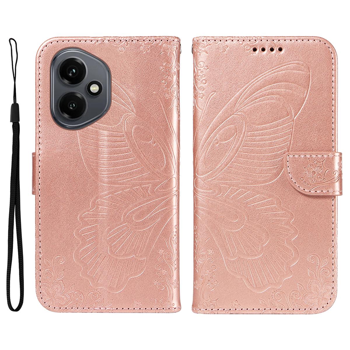 

Для Honor 400 5G (Глобальный) Чехол с узором бабочки из искусственной кожи, откидной чехол-книжка для телефона Rose Gold