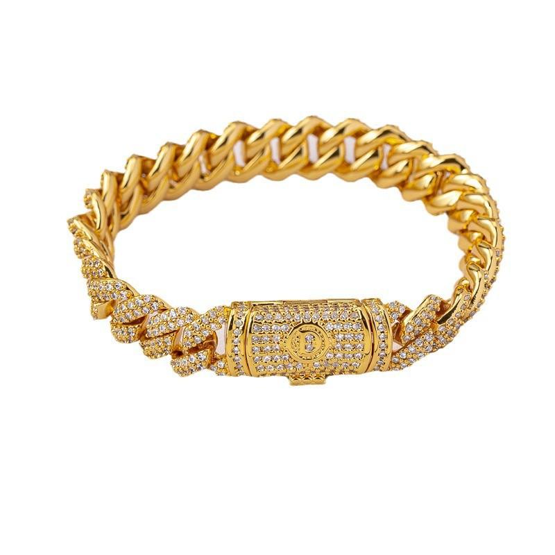 Unisex Cuban Link Chain Necklace Bracelet Set With Full Rhinestone Bling Hip Hop Jewelry Men Women