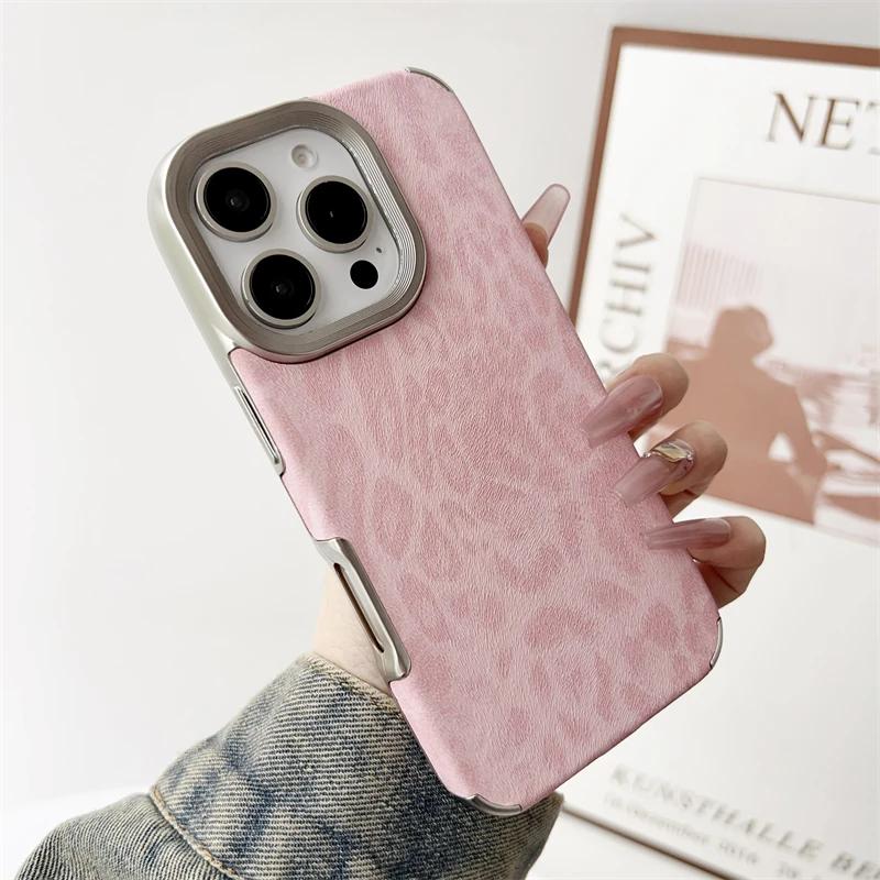 Plating Frame Leopard Print Leather Silicone Case For For Iphone 17 16 1 14 Plus 13 12 Pro Max 11 Shockproof Soft Cover