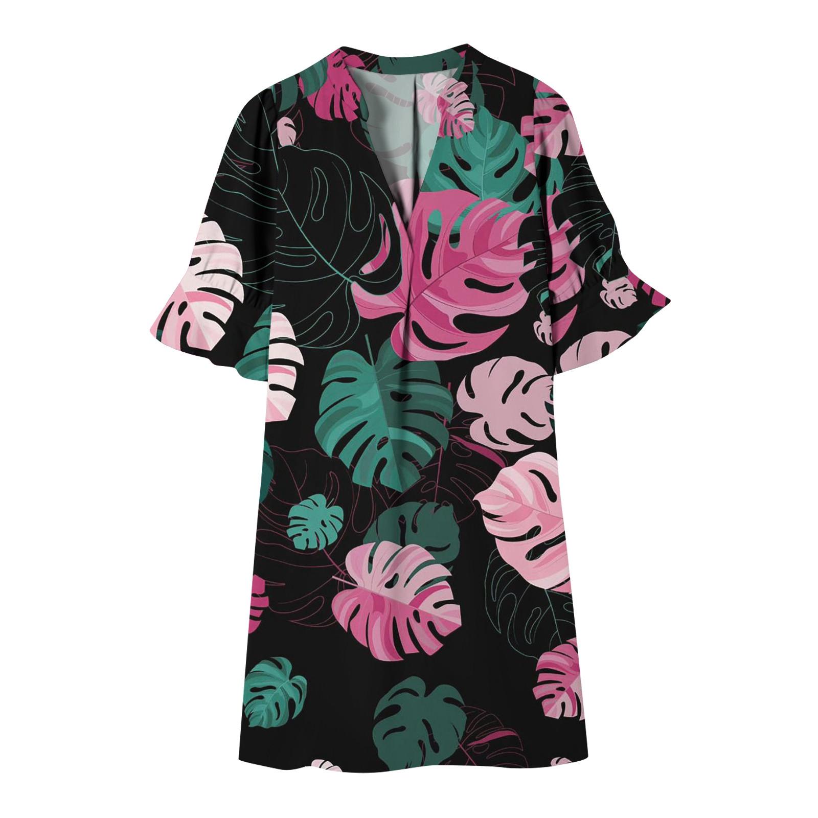 Женское платье с объемными рукавами и гавайским принтом — фото 4