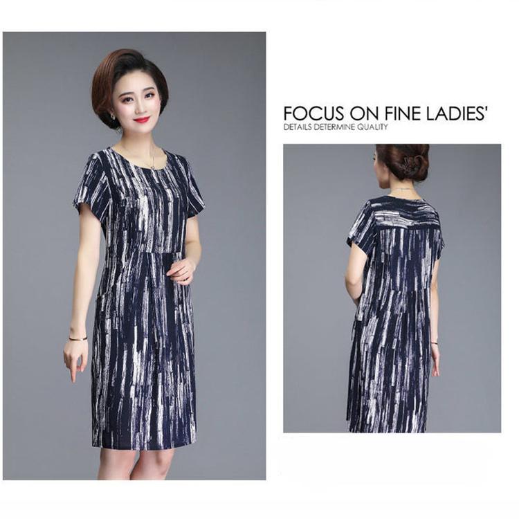Women Summer XL-XXXXXL Plus Size Mid-length Printed Dress Short Sleeve A-line Knee-length Round Neck Pocket