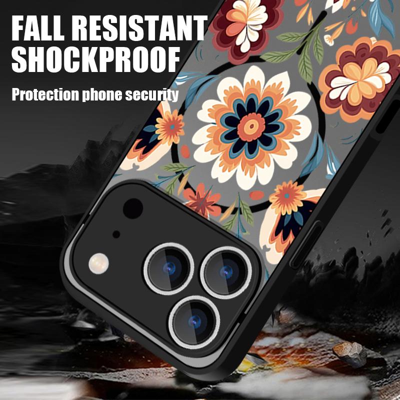 Translucent Matte Magnetic Phone Case For iPhone 17 16 15 Pro 14 13 Pro Max 16e 17e For Magsafe Blue Flower Hard PC Back Cover
