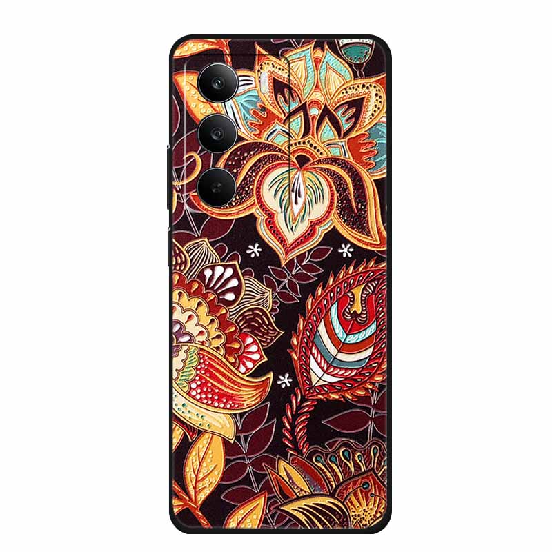 3D Emboss Case For Realme C75 4G 5G C75x V70 V70s 14x Realme C71 4G Case C 75 71 Coque Flower Black Silicone Soft Back Cover Bag