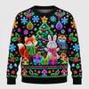 Maglione Brutto di Natale con Stampa al Neon per Uomo Moda Festiva Manica Lunga Felpe per Riunioni Pullover Oversize Casual