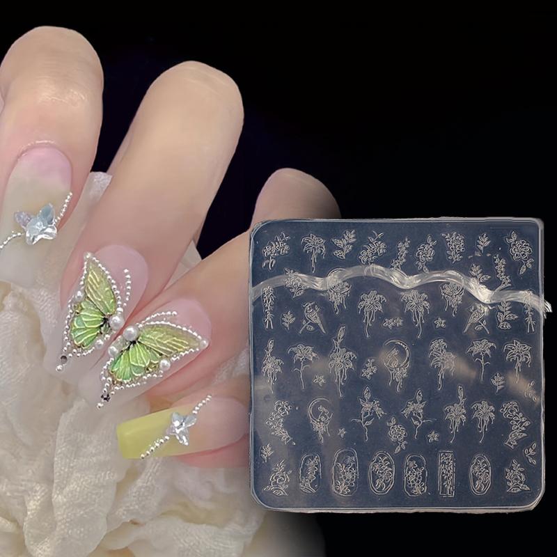 Nail Silicone Molds Butterfly Flower Jellyfish Stamp Template Nail Charms Nail Tools Nail Art Decoration Relief Nails Accessorie